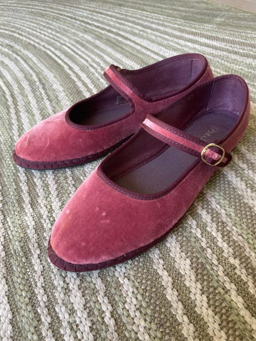 Flabelus Velvet Mary Jane Flats in Dusty Rose